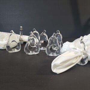 Elegant Vintage Set of 8 Clear Lucite Pear Shaped Napkin Holders 3" Rings